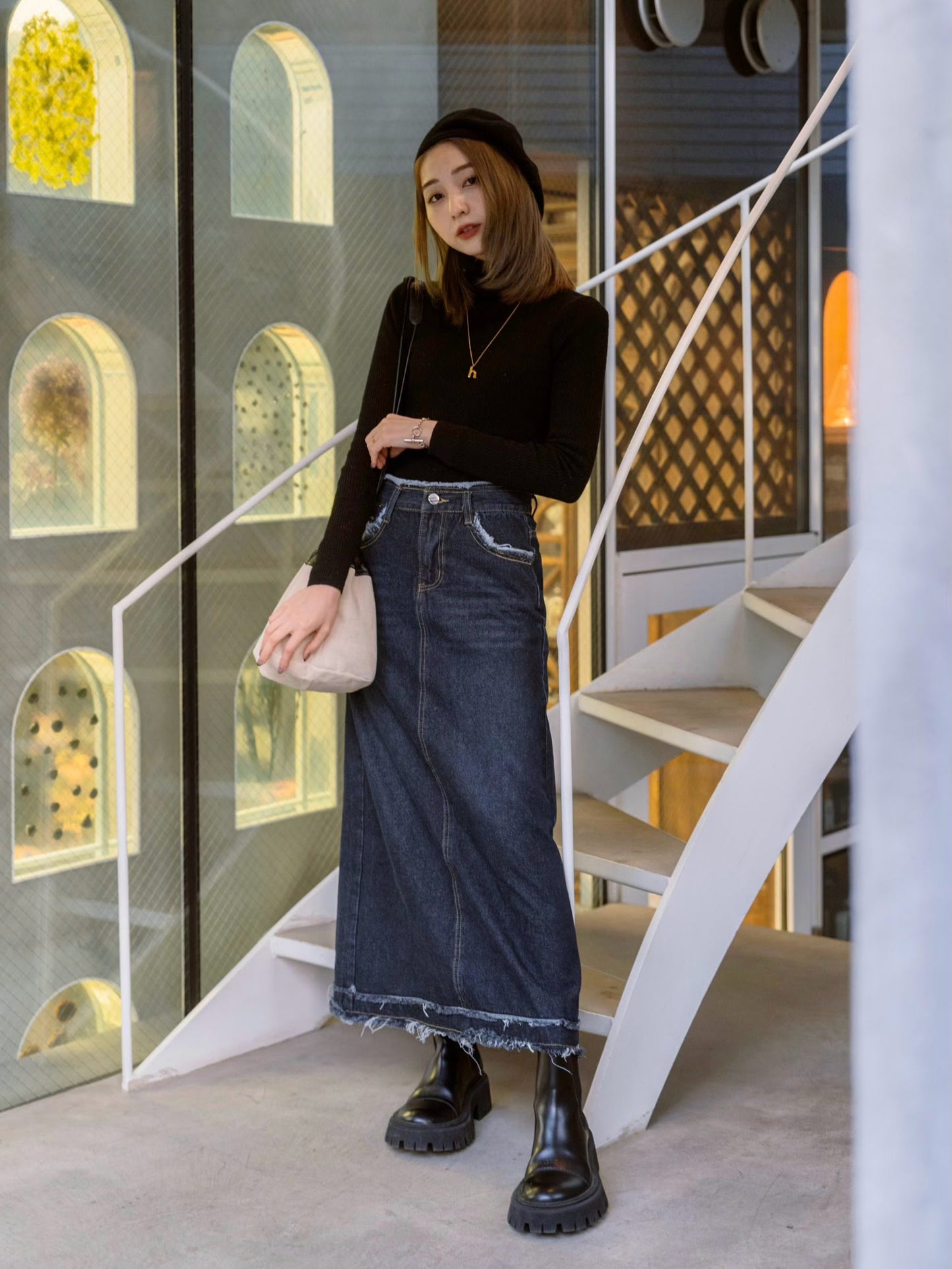 フリンジデザインデニムスカート CPA14039