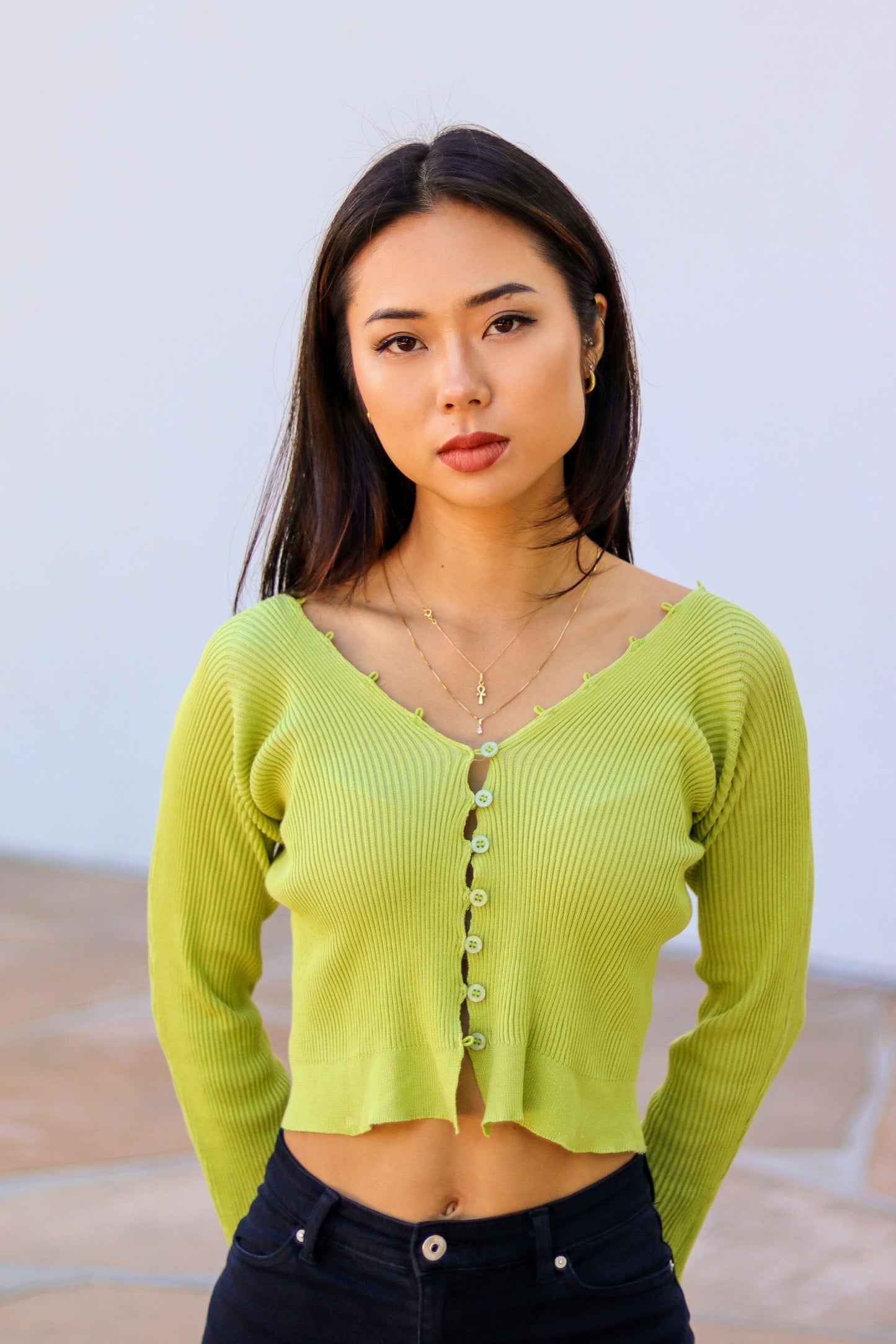 グリーンショートカーディガン DPA94054