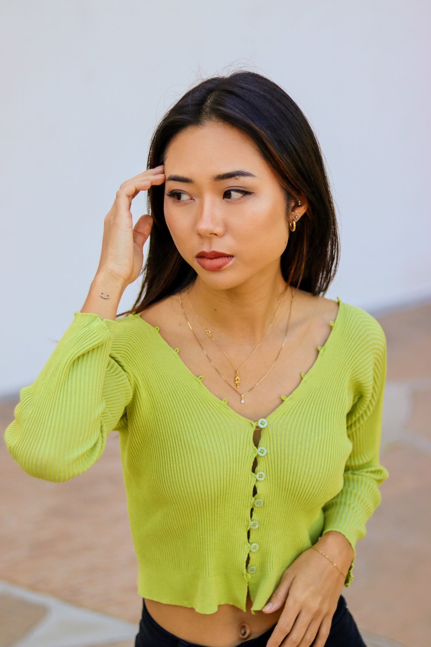 グリーンショートカーディガン DPA94054