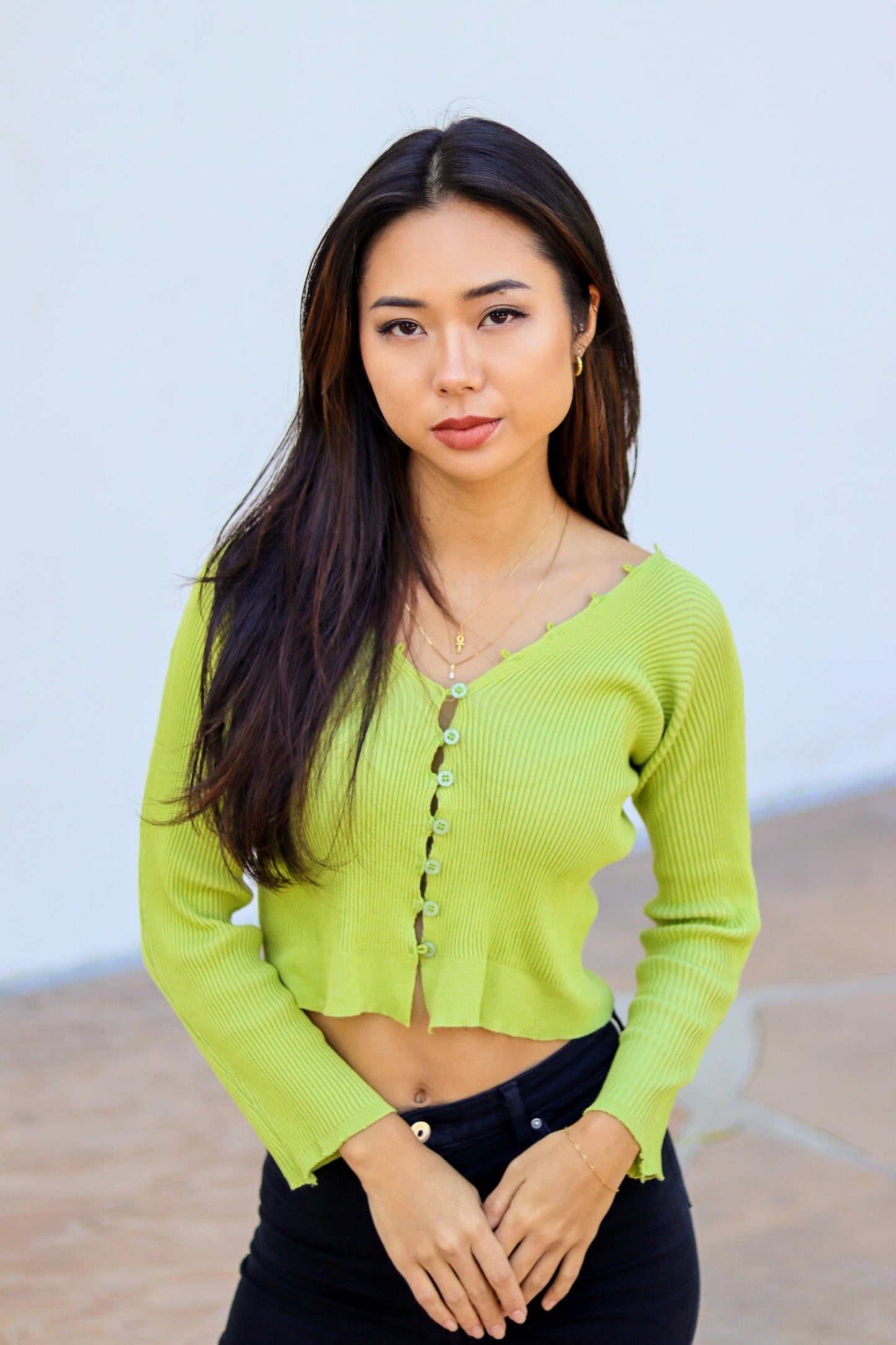 グリーンショートカーディガン DPA94054