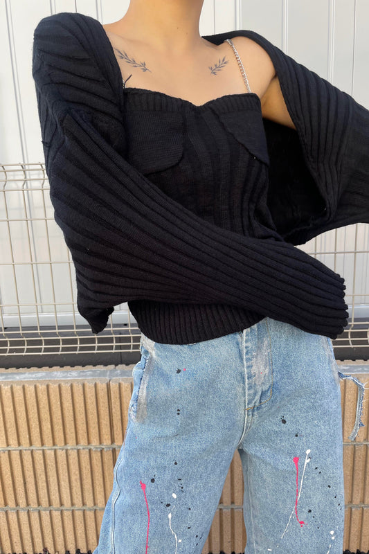 ブラックニットカーディガンセット DPA03073