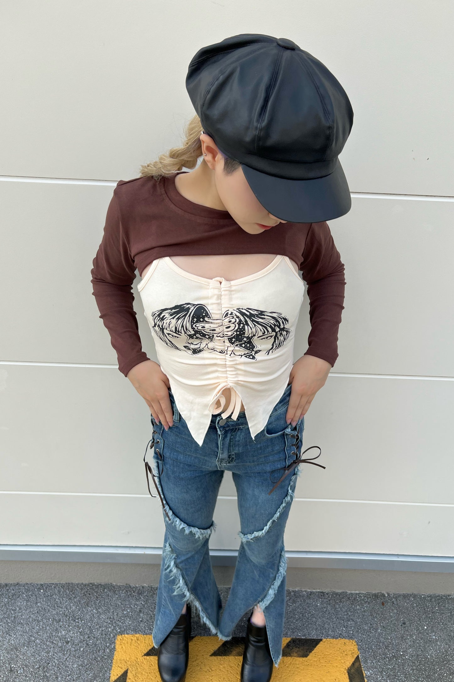 フリンジレースアップフレアデニムパンツ DPA89035