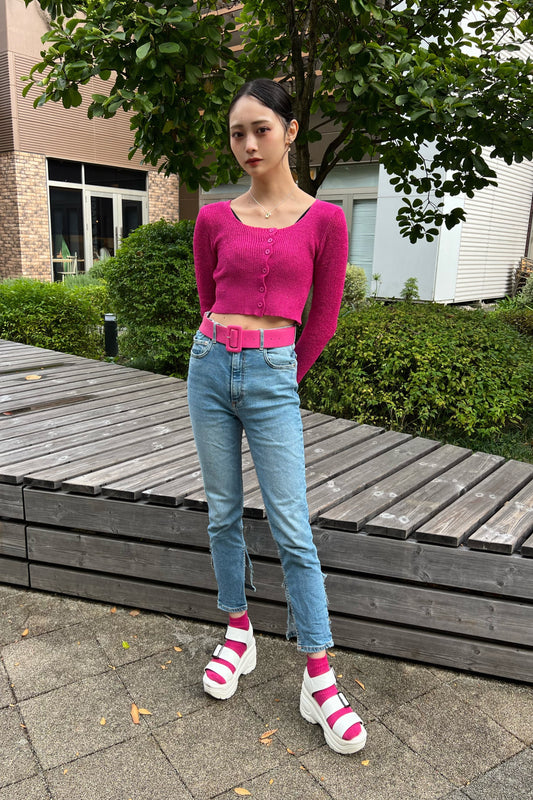 スクエアネックリブニットカーディガン DPA51120