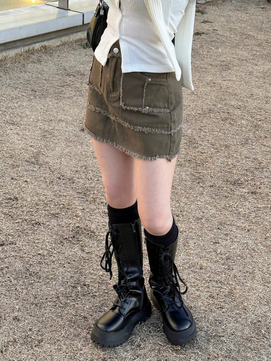 カーキダメージデニムスカート DPB43084