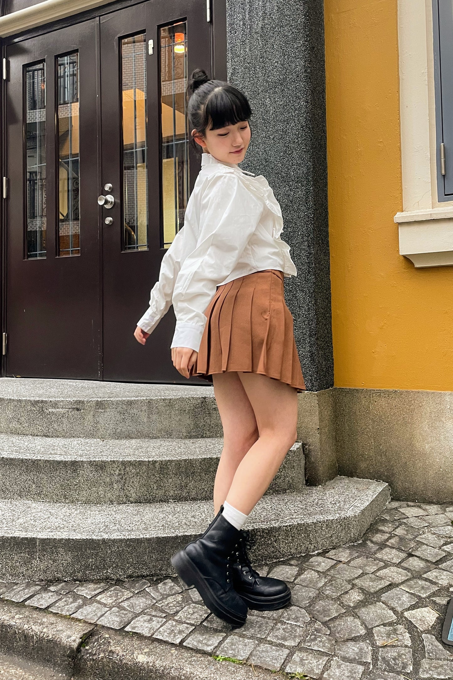 ブラウンプリーツミニスカート DPA43159