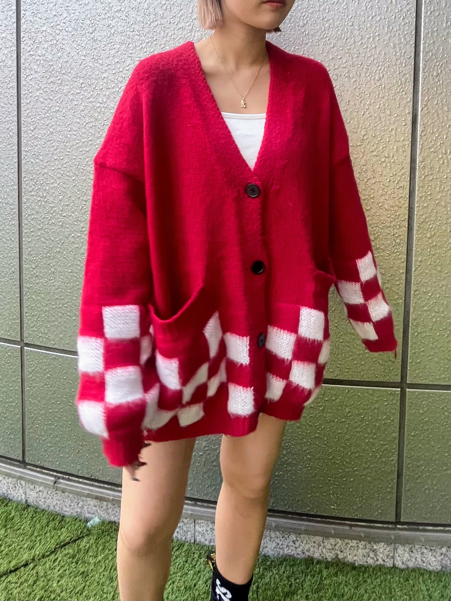 チェッカーニットカーディガン DPA87112