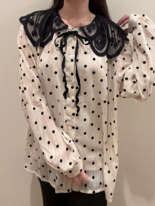レースカラードットブラウス CPA03001