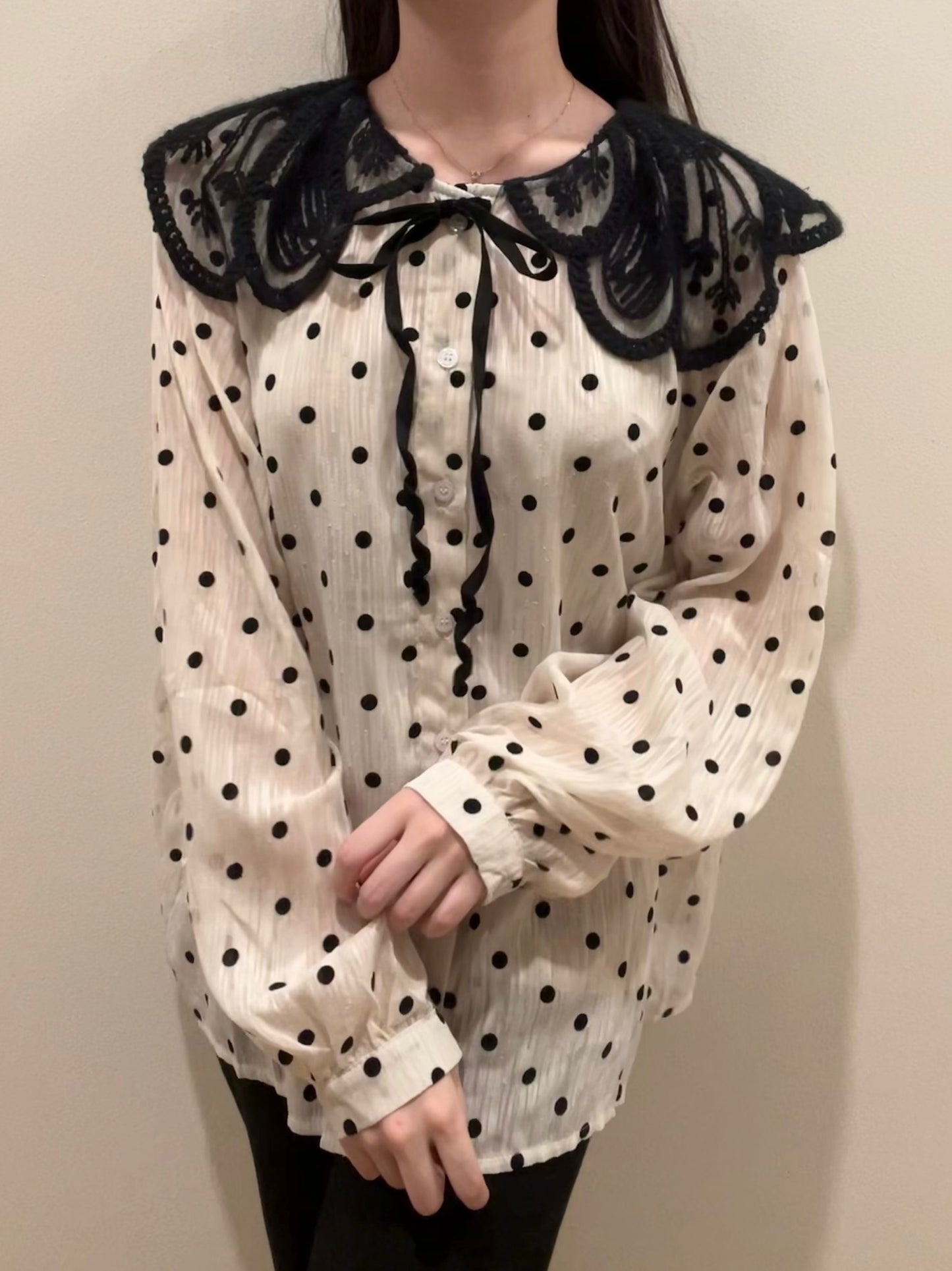 レースカラードットブラウス CPA03001