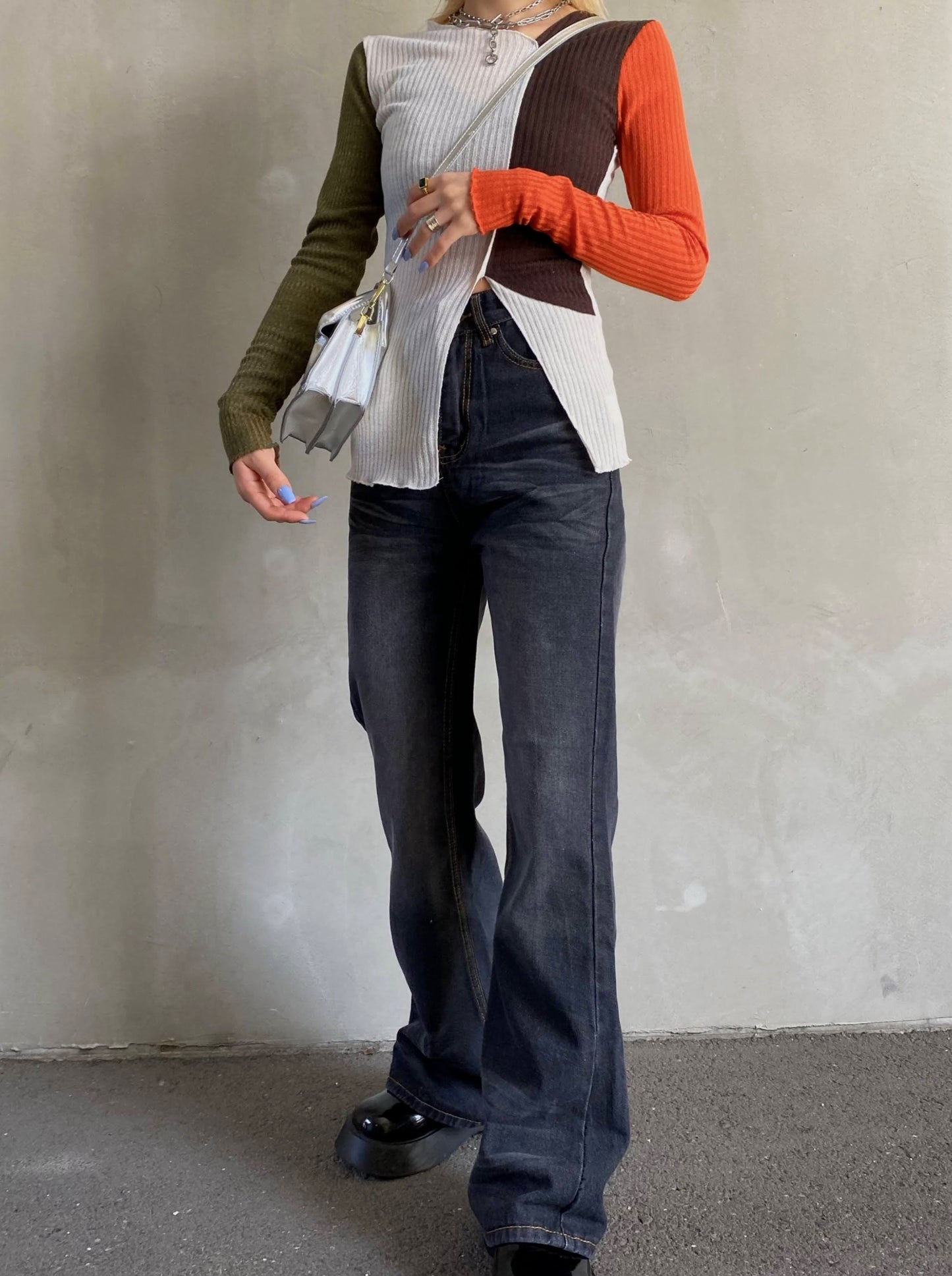 バイカラーフロントオープンニット DPB26111