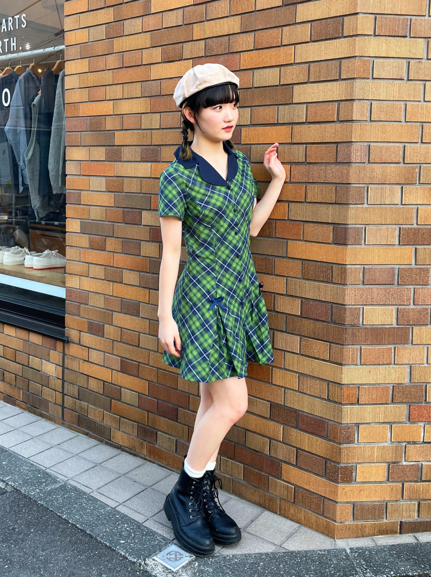 グリーンチェックポロワンピース DPA43167