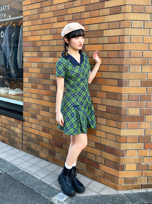 グリーンチェックポロワンピース DPA43167