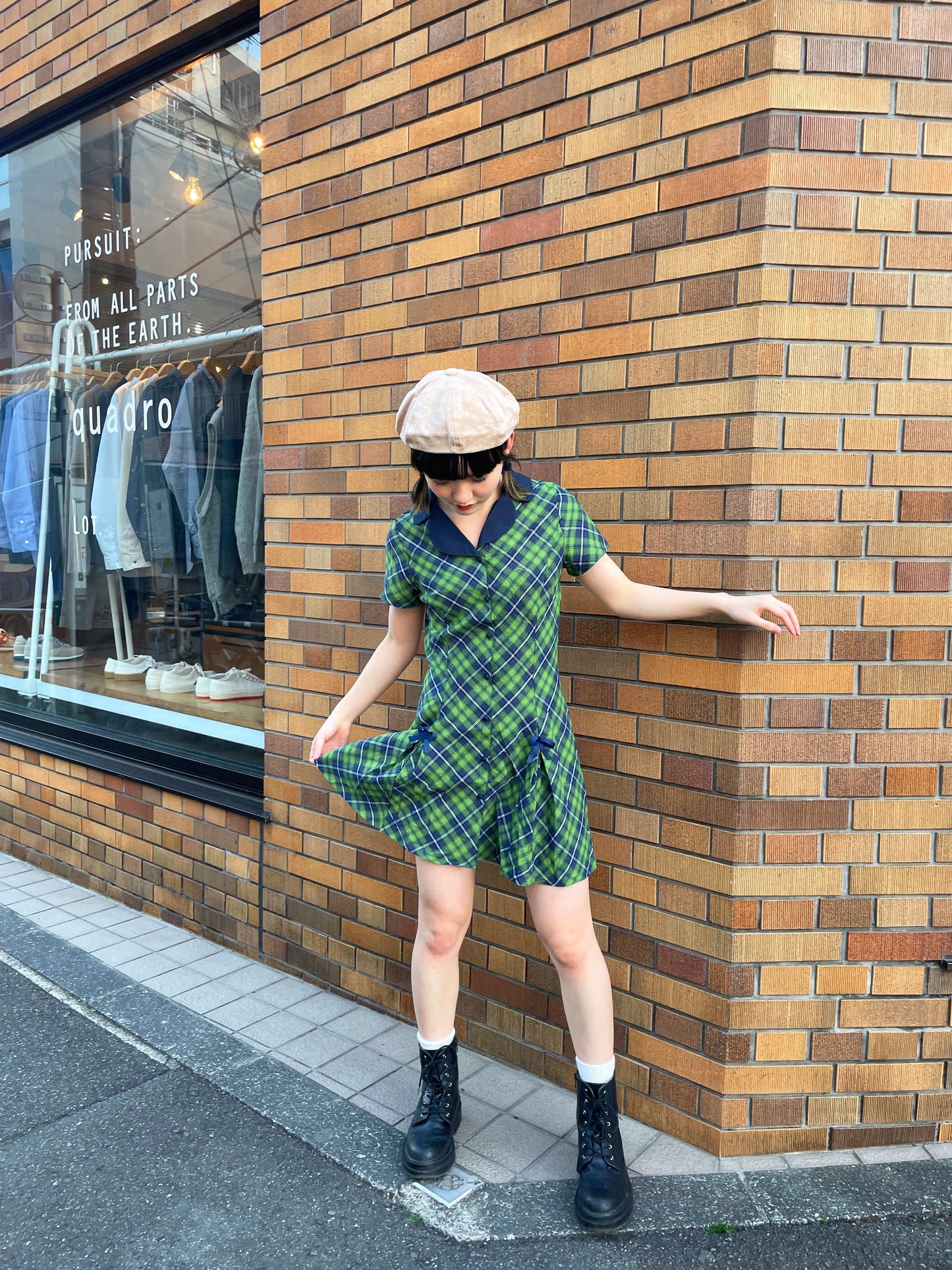 グリーンチェックポロワンピース DPA43167