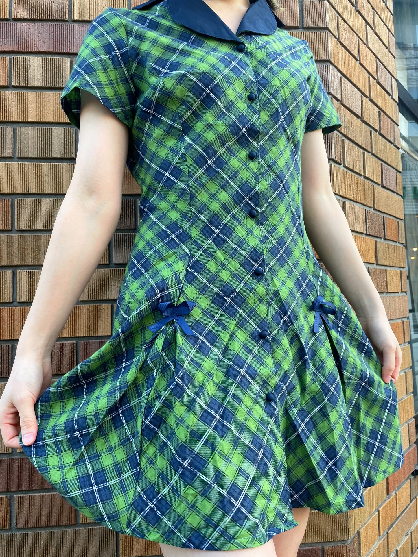 グリーンチェックポロワンピース DPA43167