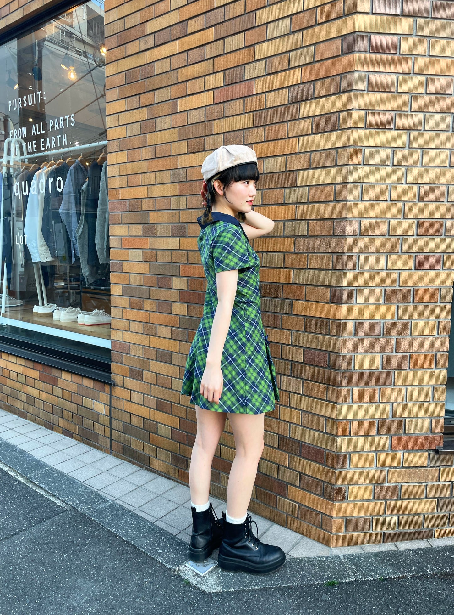 グリーンチェックポロワンピース DPA43167