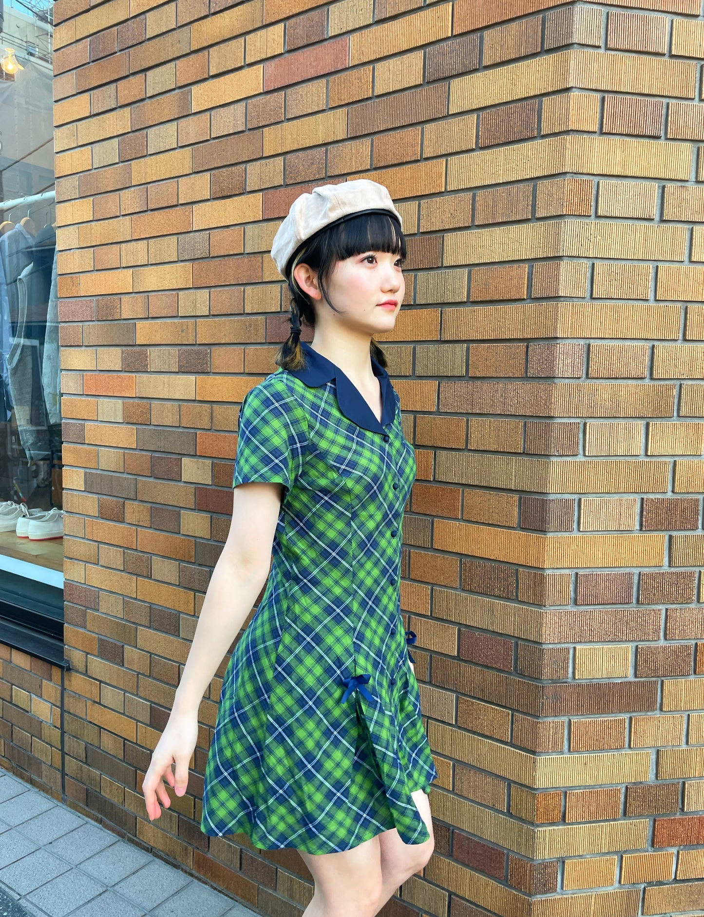 グリーンチェックポロワンピース DPA43167