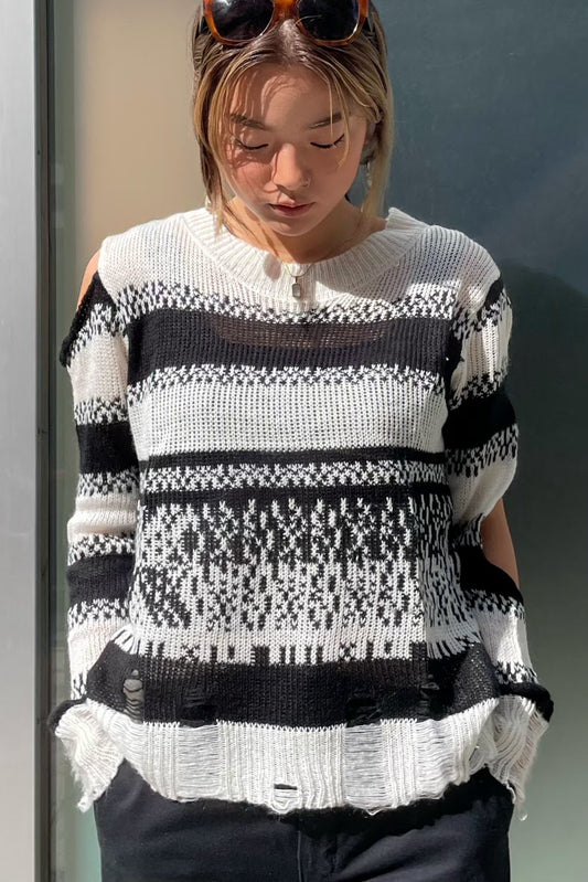 ダメージモノトーンセーター DPB19034