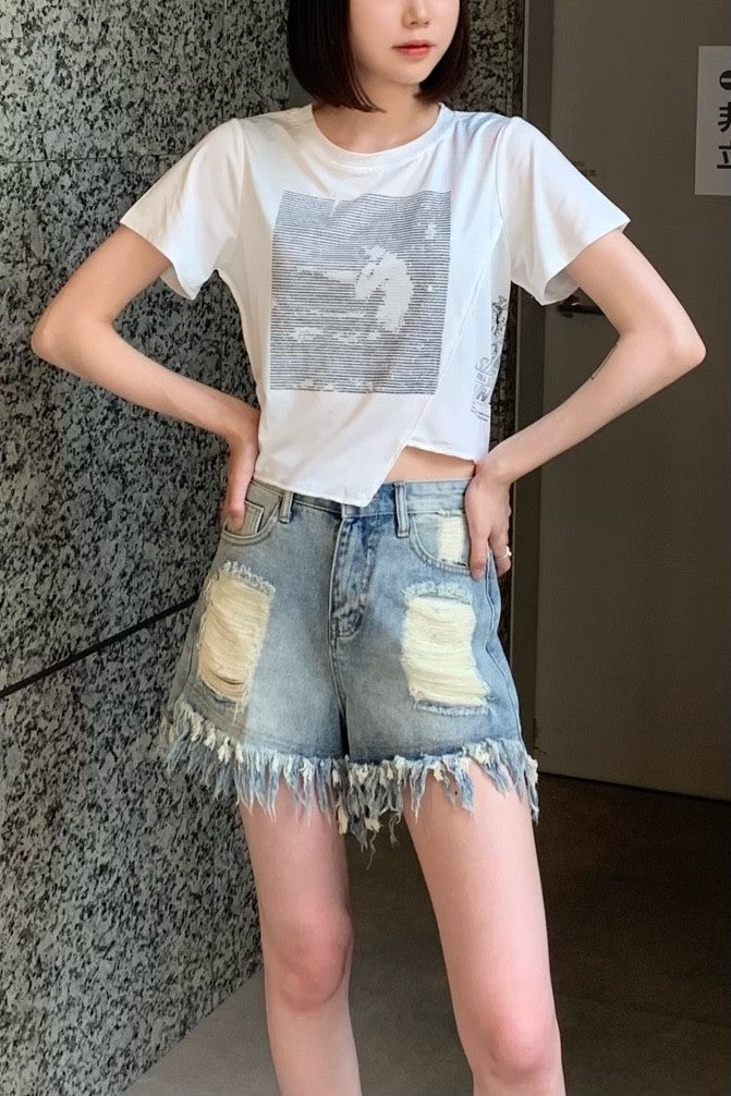 クロップドテキストプリントTシャツ DPA76008