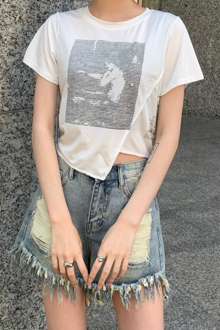 クロップドテキストプリントTシャツ DPA76008