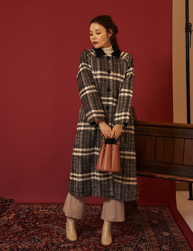 3way check pattern stain collar coat