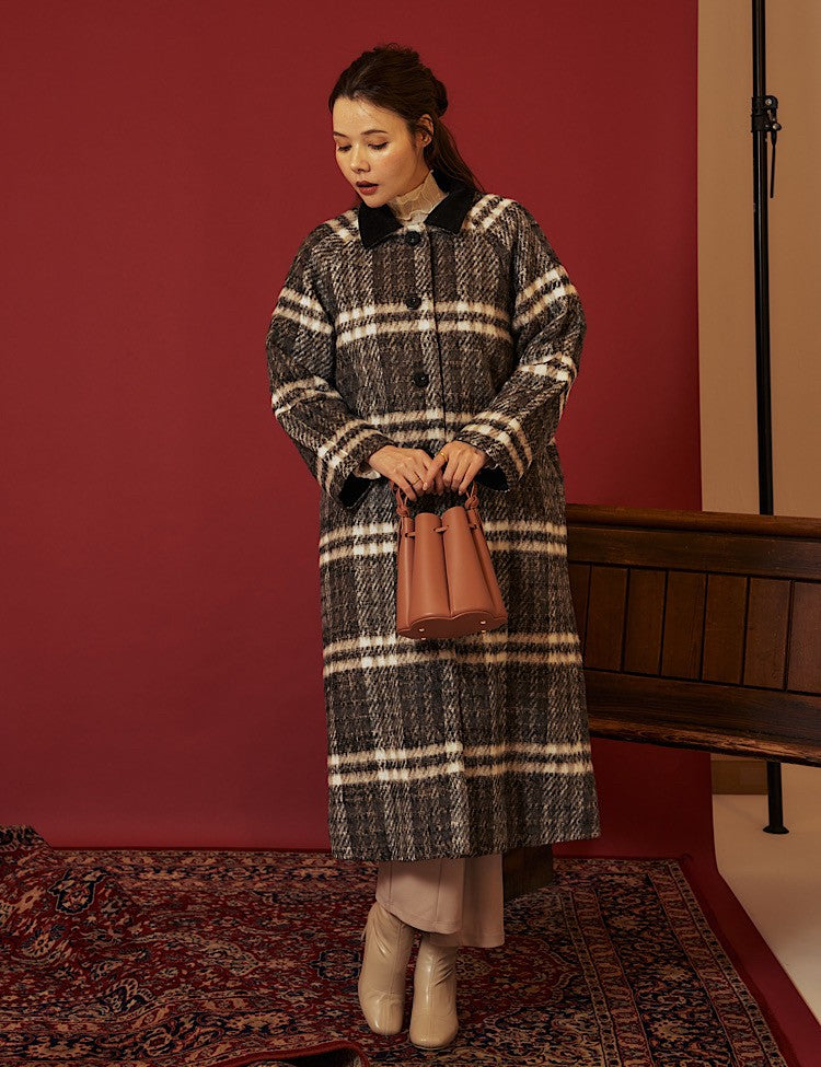 3way check pattern stain collar coat