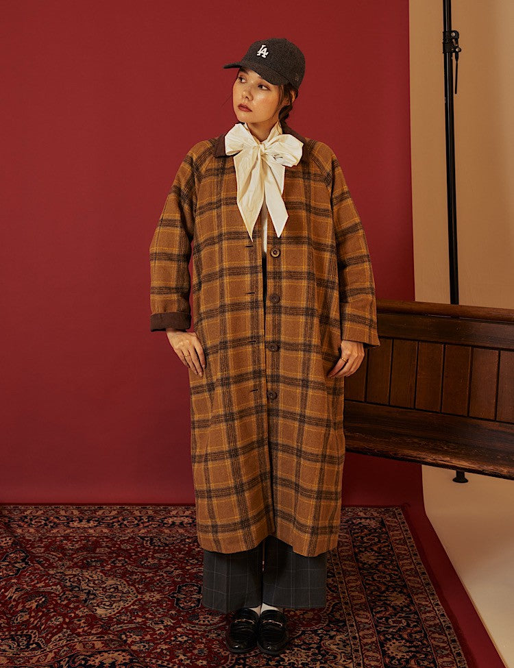 3way check pattern stain collar coat