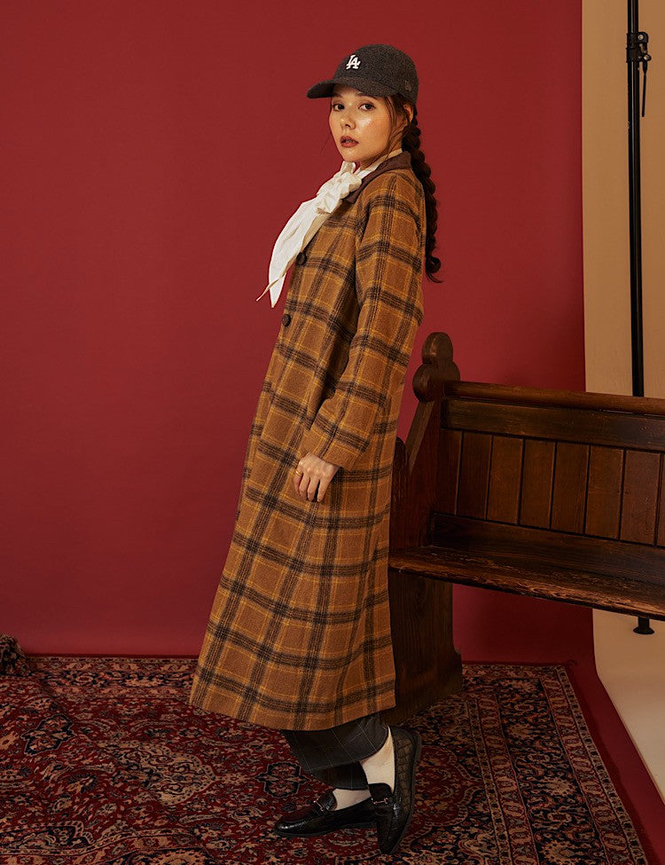 3way check pattern stain collar coat