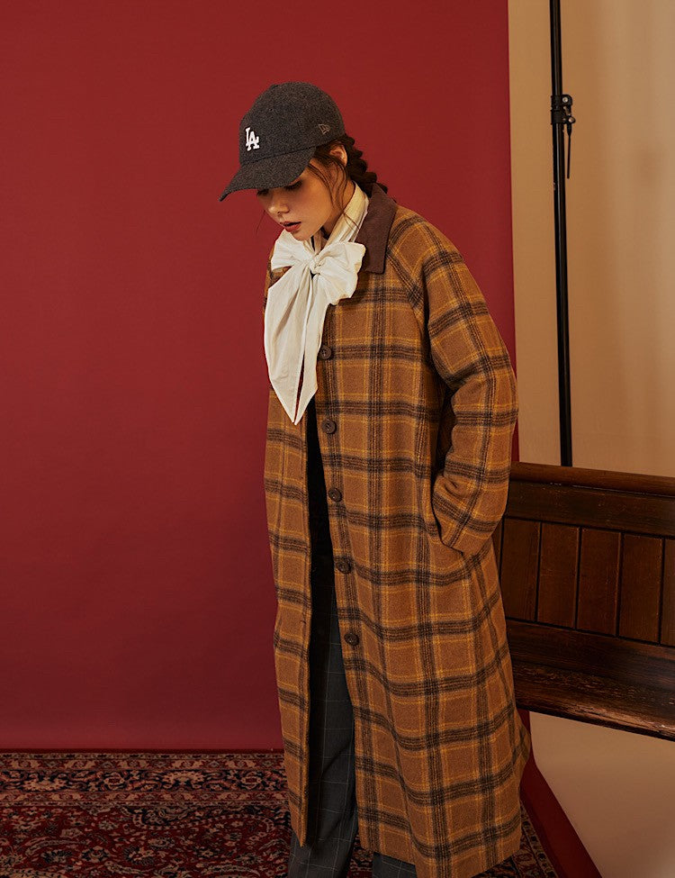 3way check pattern stain collar coat