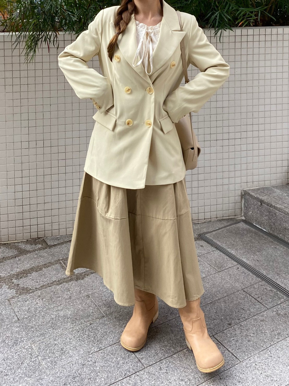 ベージュフレアロングスカート CPA09039