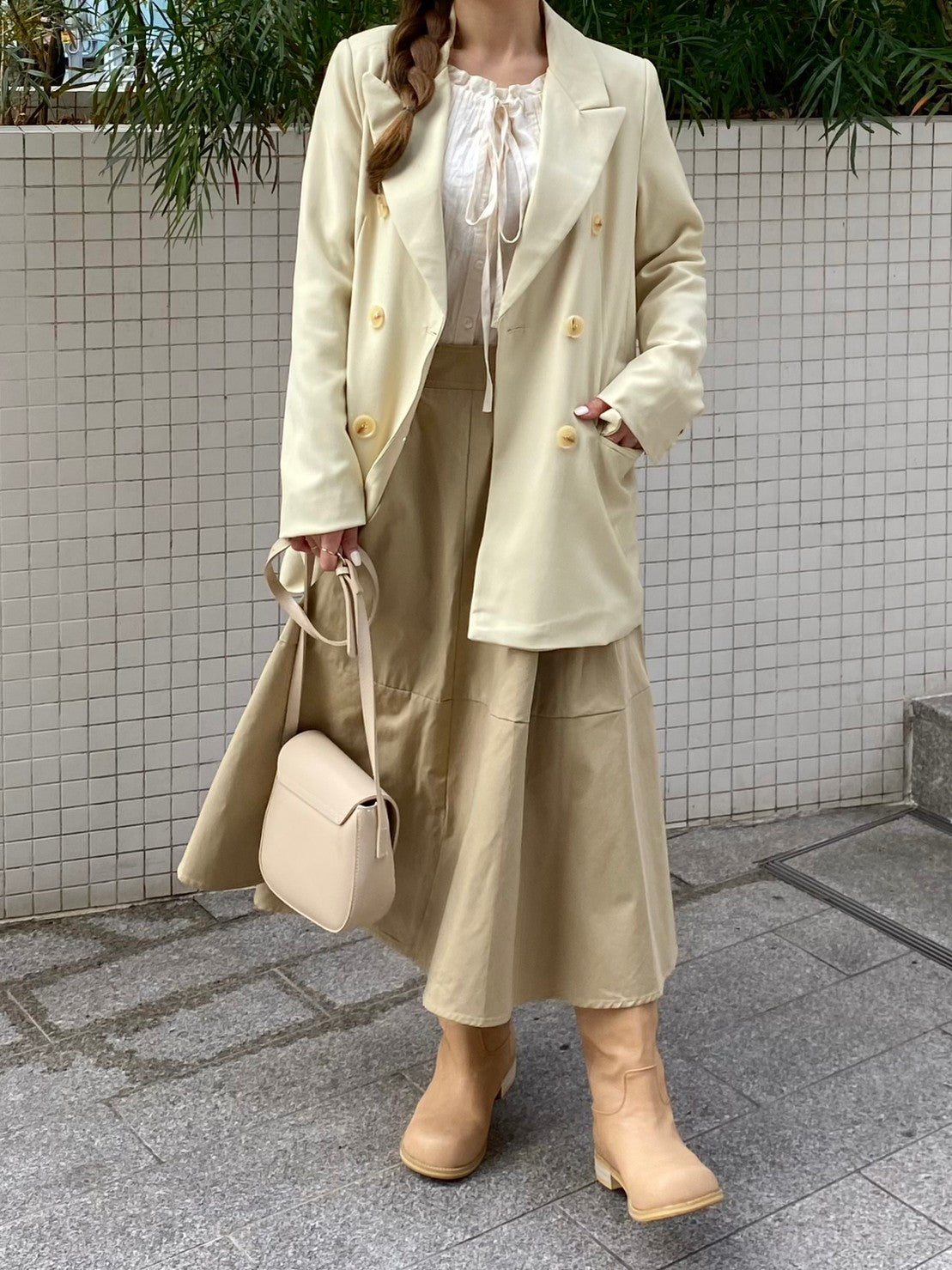 ベージュフレアロングスカート CPA09039