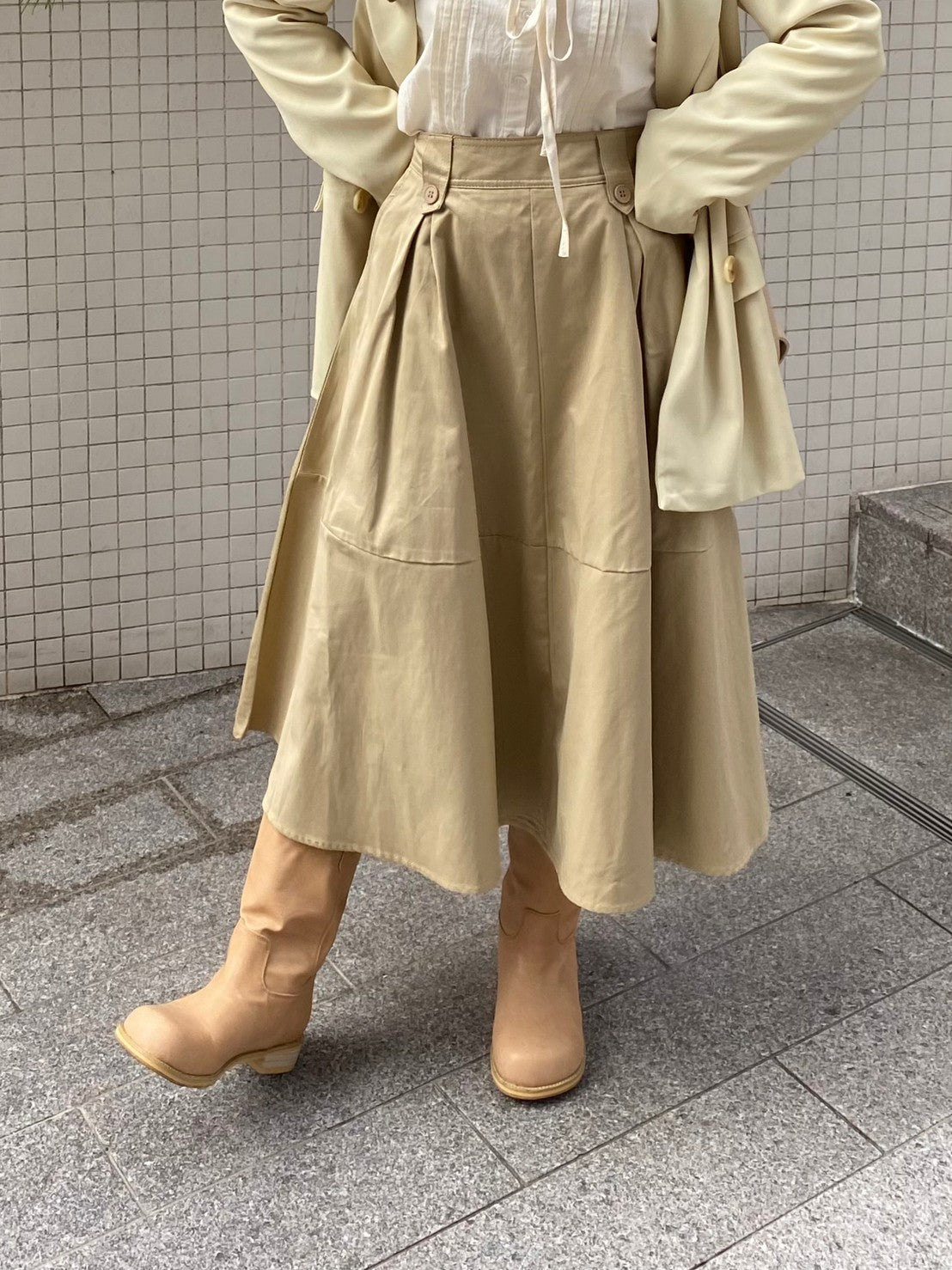 ベージュフレアロングスカート CPA09039