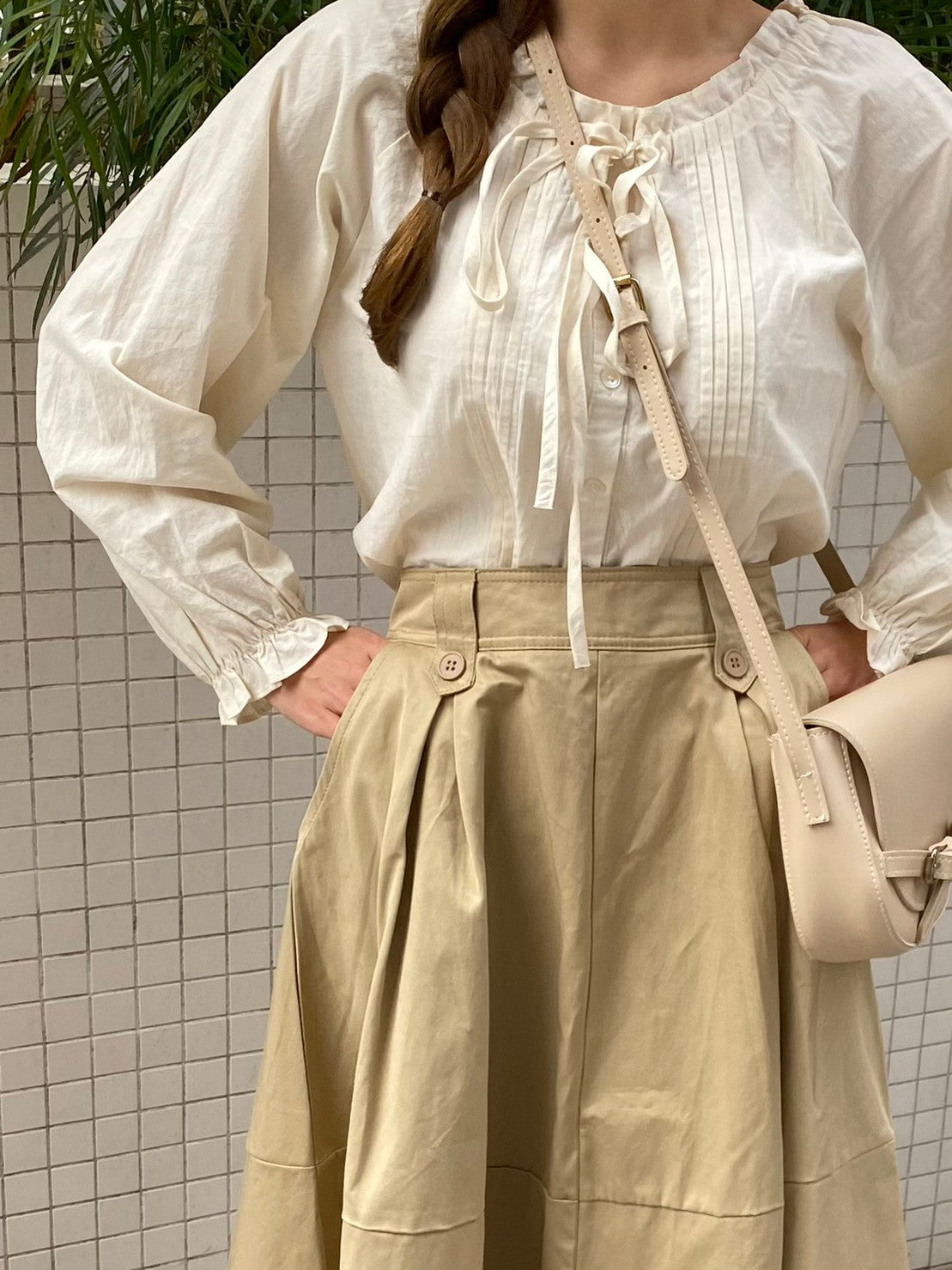 ベージュフレアロングスカート CPA09039