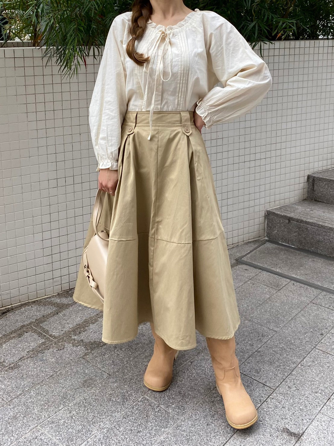 ベージュフレアロングスカート CPA09039