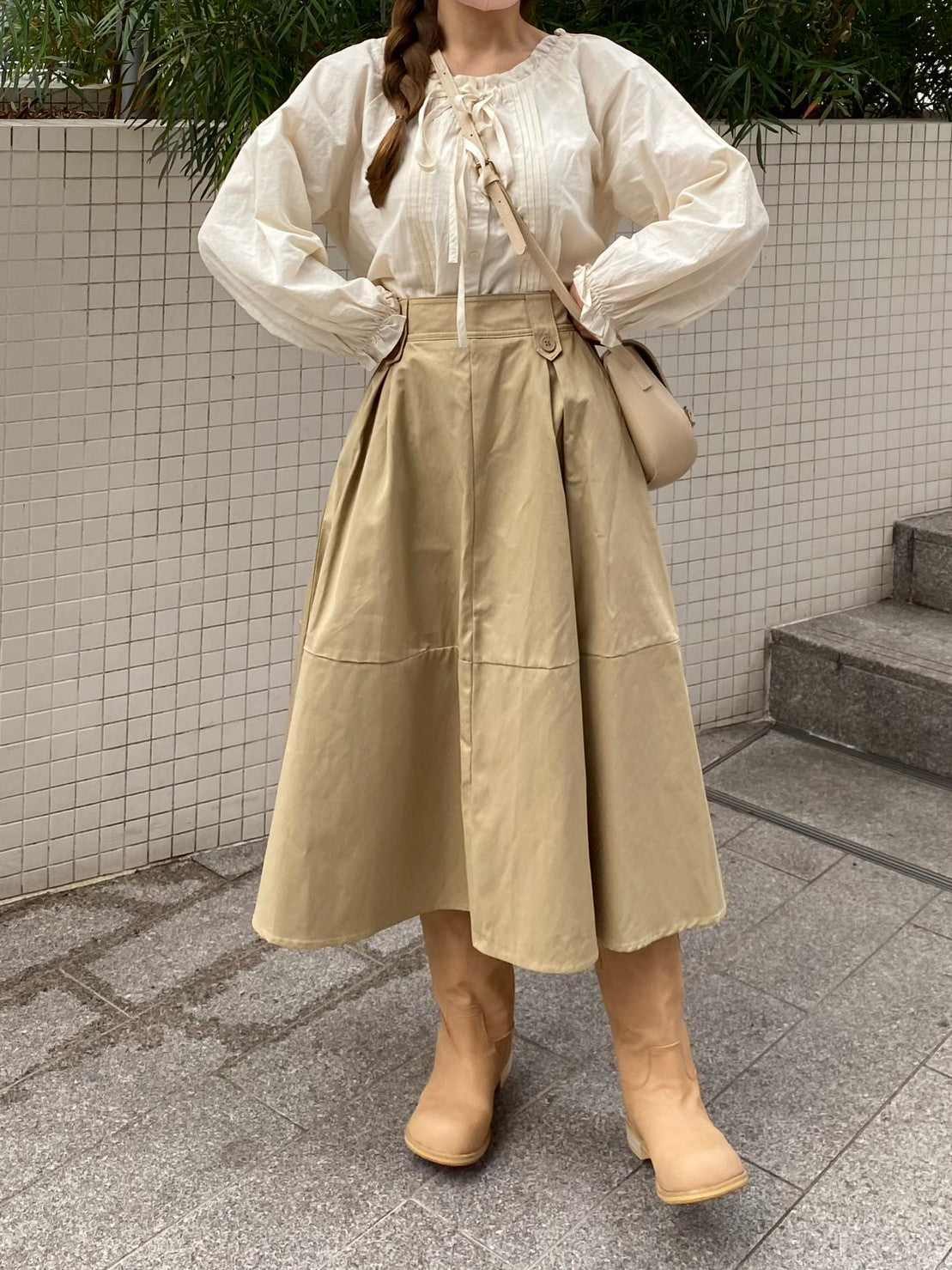 ベージュフレアロングスカート CPA09039