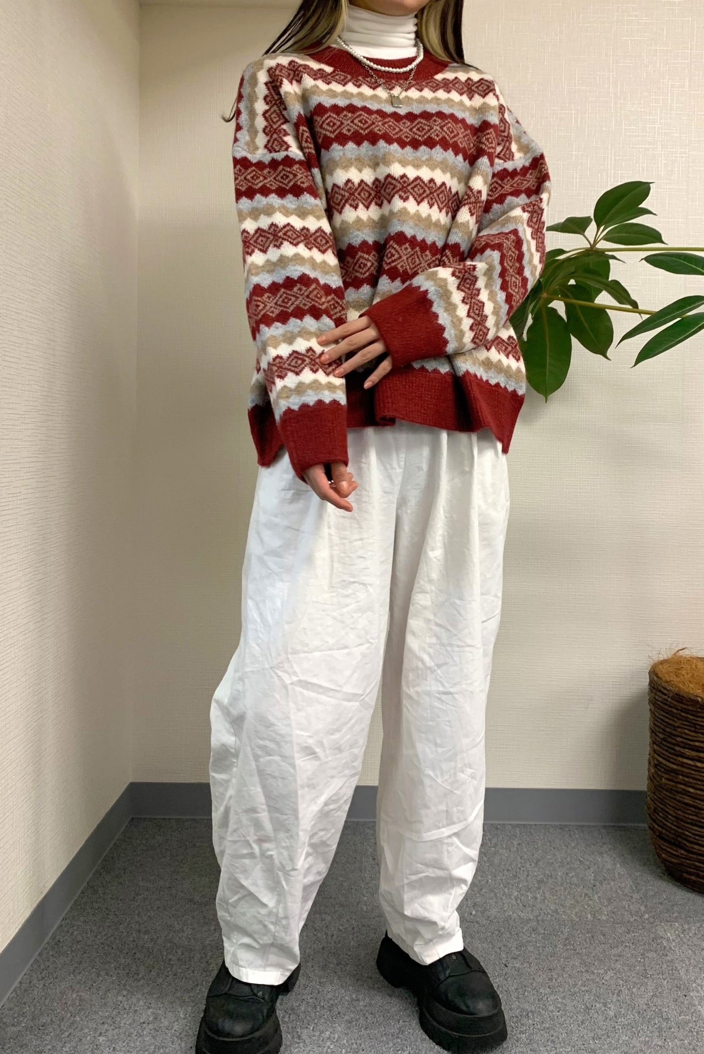 ユーネックボーダーパターンニット DPA02090