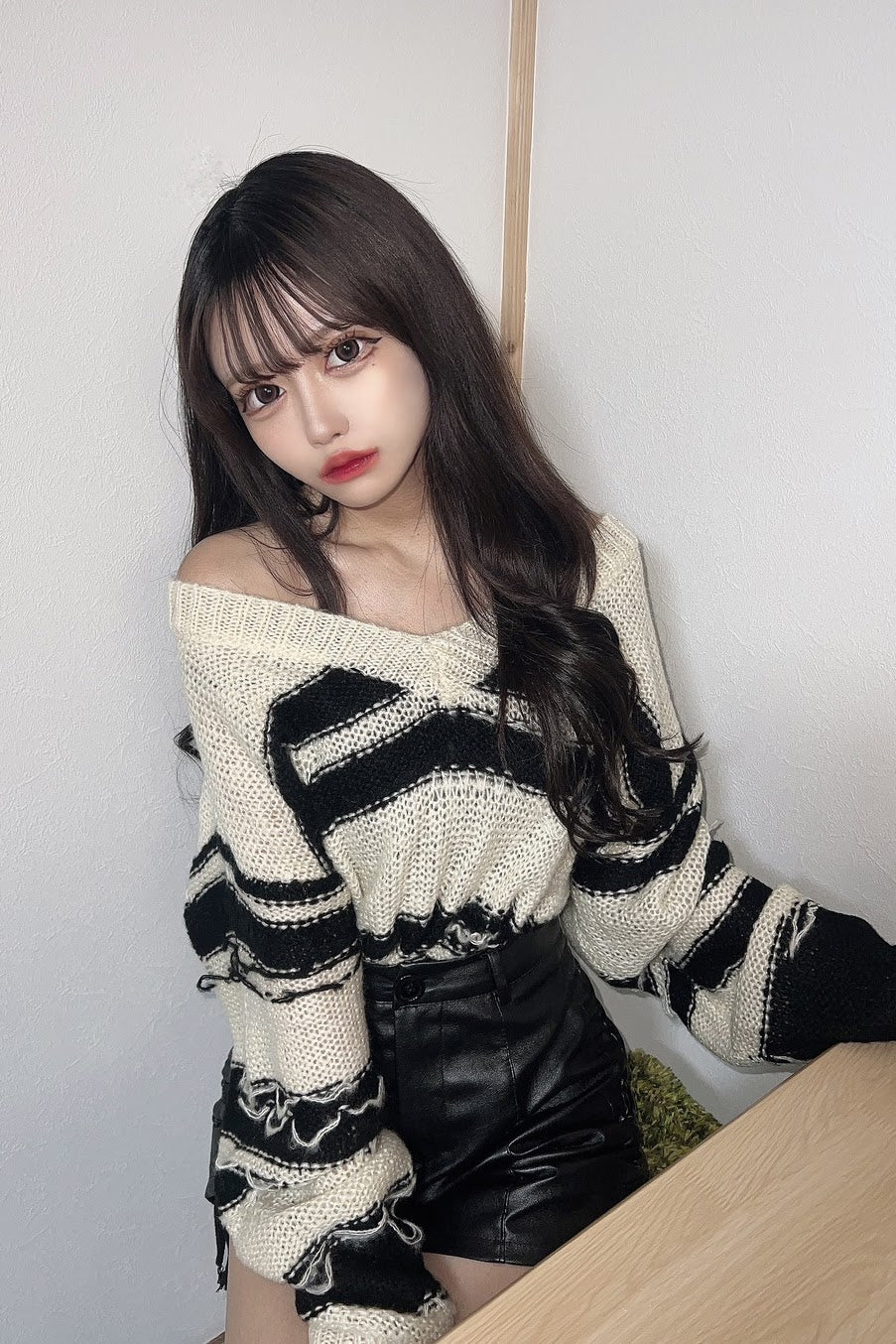 ボーダーダメージニット DPA64048