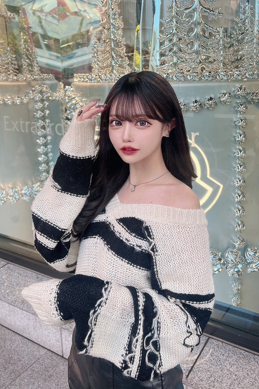 ボーダーダメージニット DPA64048