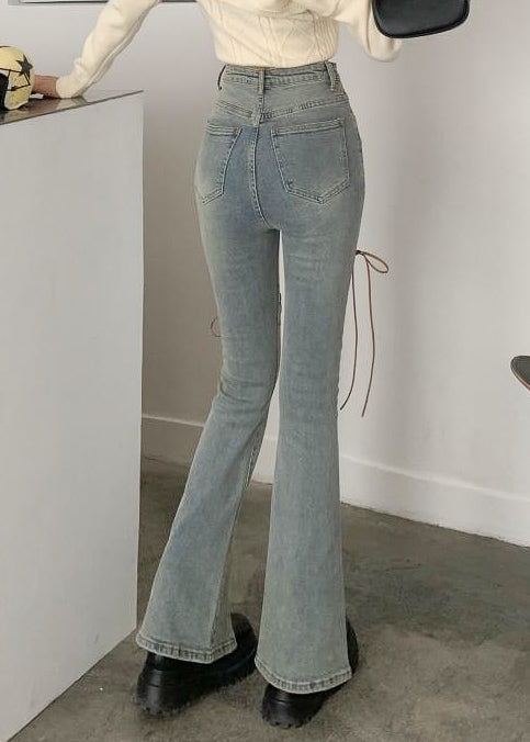 ブラウンレースアップフレアデニムパンツ DPB71088