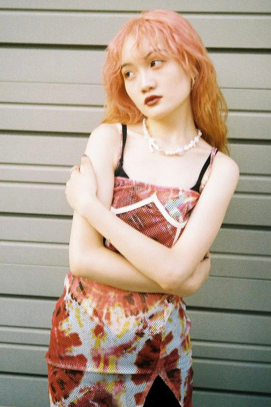 フレームプリントガーゼドレス DPA01002