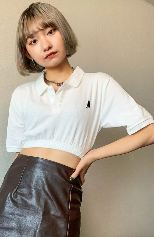 クロップドホワイトポロシャツ DPA02005