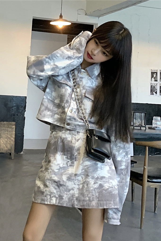 マーブルホワイトミニスカート DPB71117