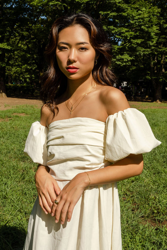 パフスリーブオフショルワンピース DPA94006