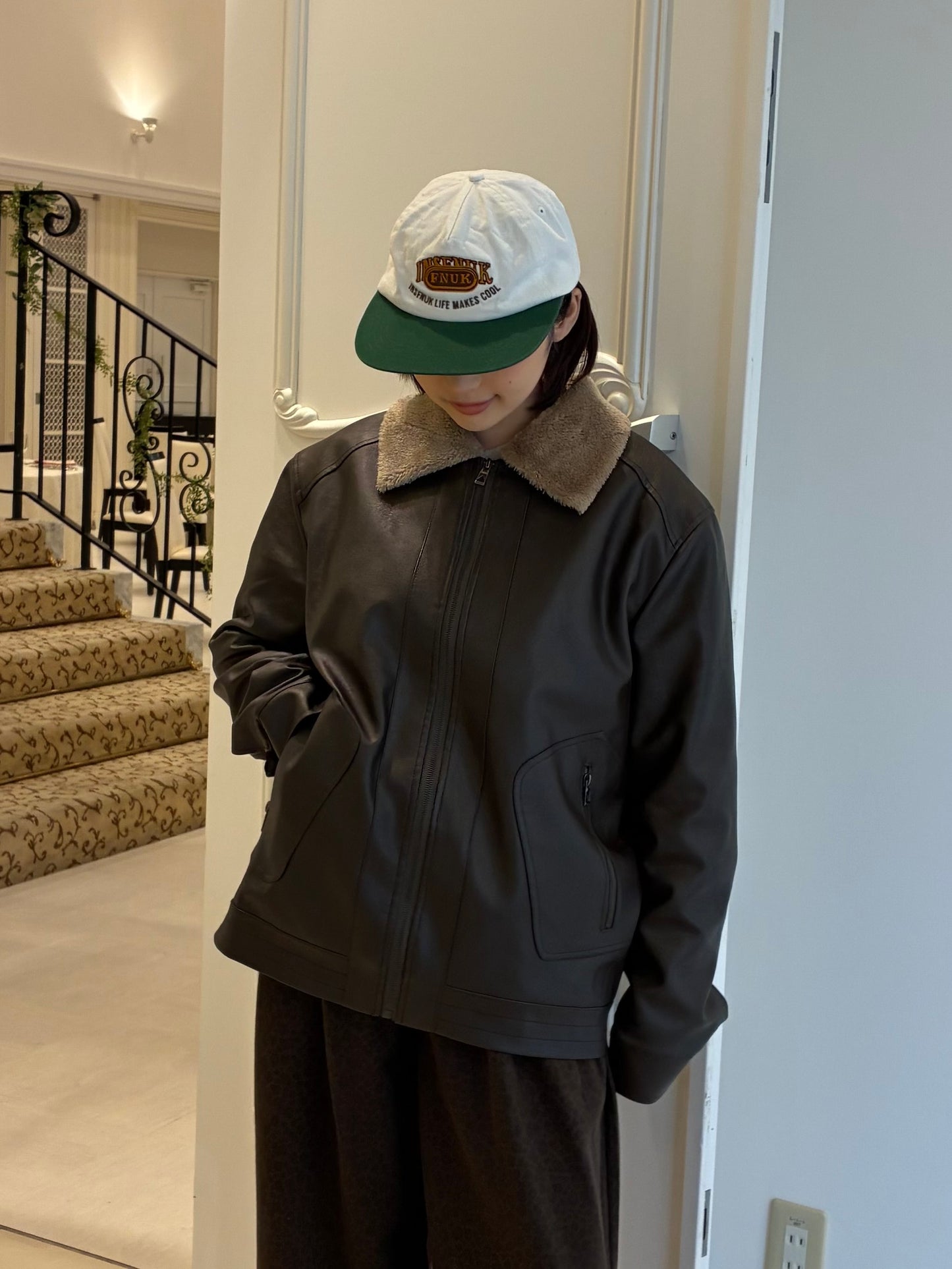 ブラウンフェイクレザージャケット DPA61454