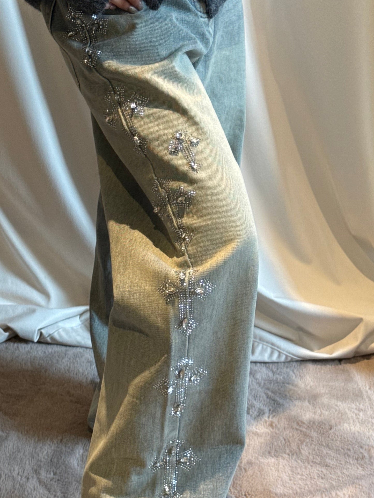 サイドクロスビジューデニムパンツ DPB86169