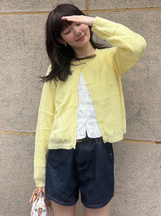 ライトイエローニットカーディガン DPA43807