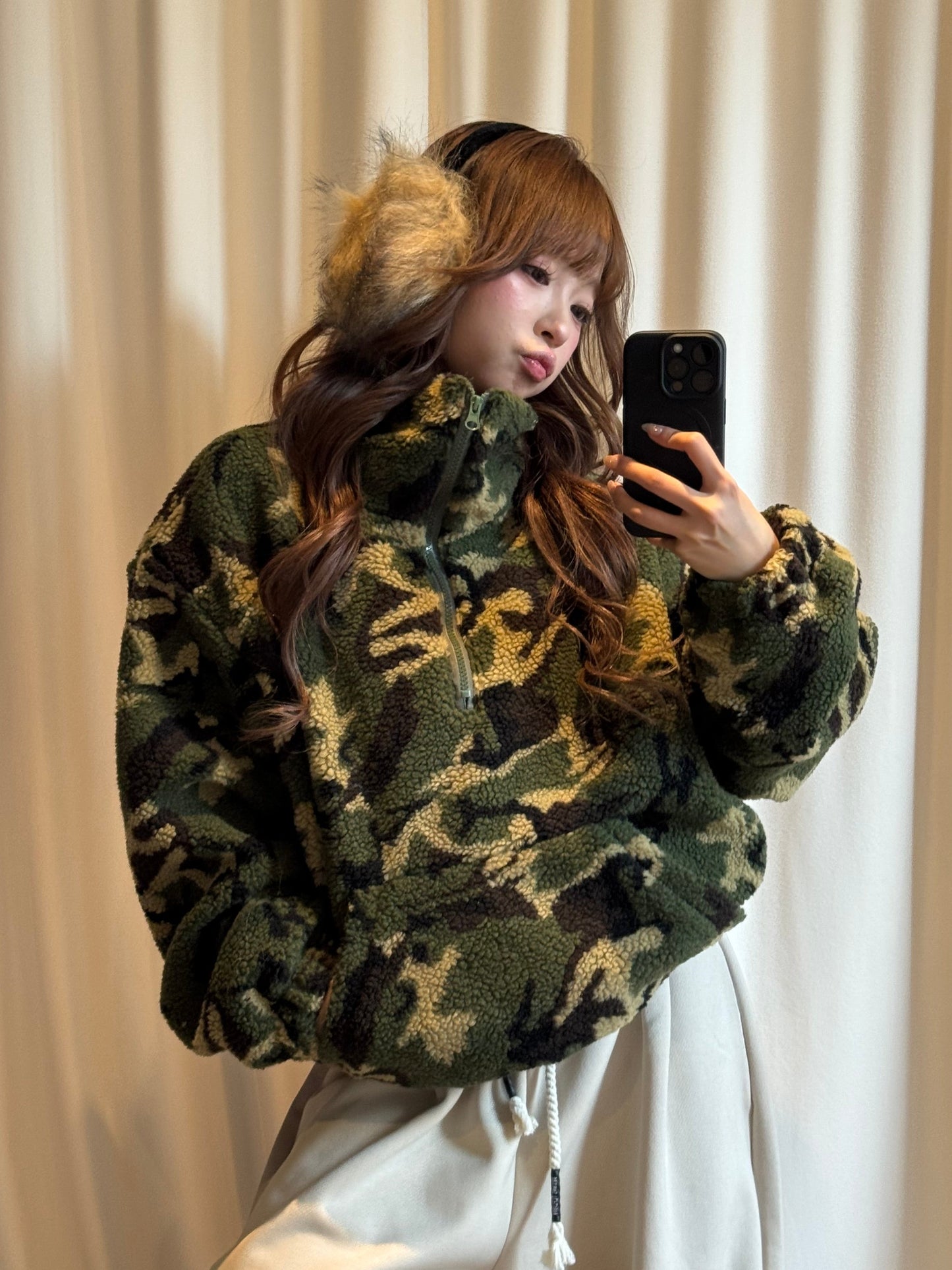 カモフラボアハーフジッププルオーバー DPB86180