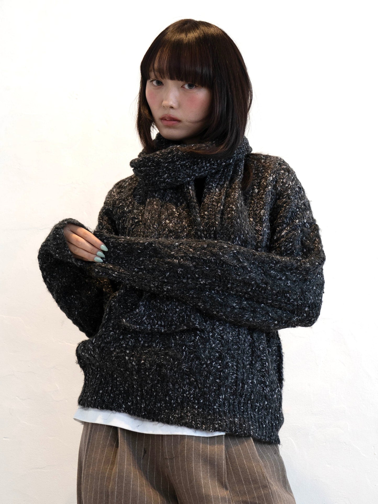 マフラー付きマーブルニット DPC02002