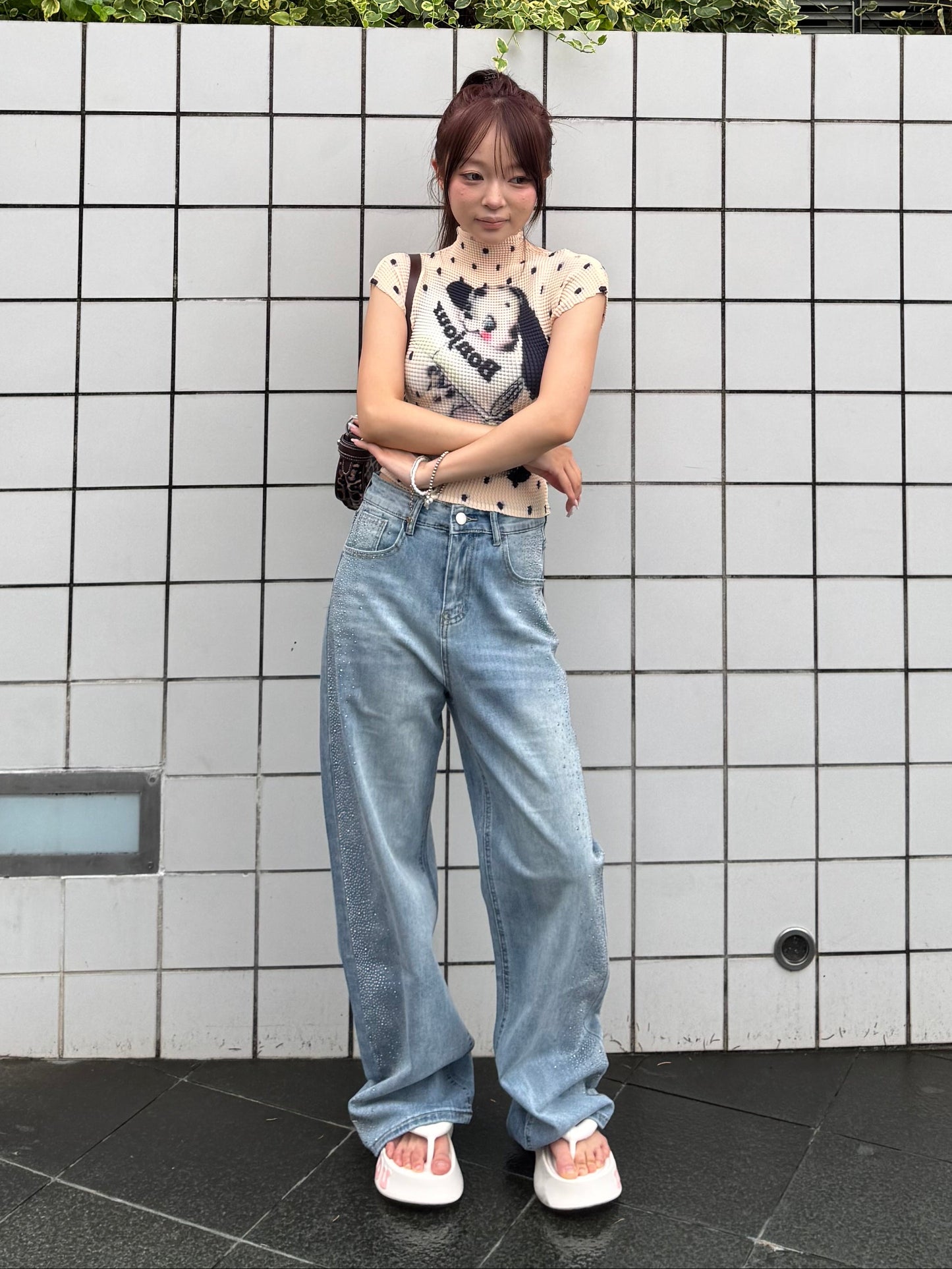 バックリボンストーンデニムパンツ DPB86305