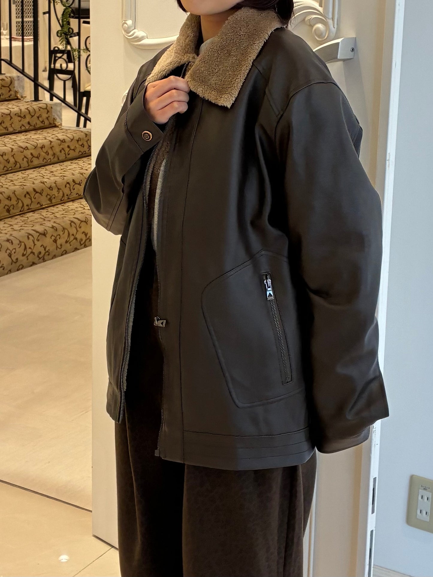 ブラウンフェイクレザージャケット DPA61454