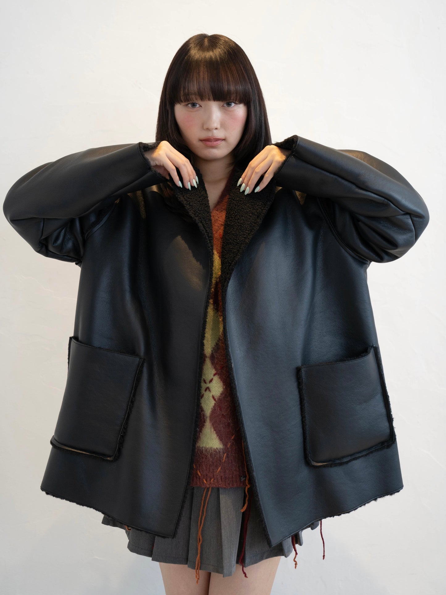 ポイントボアフェイクレザージャケット DPC02010