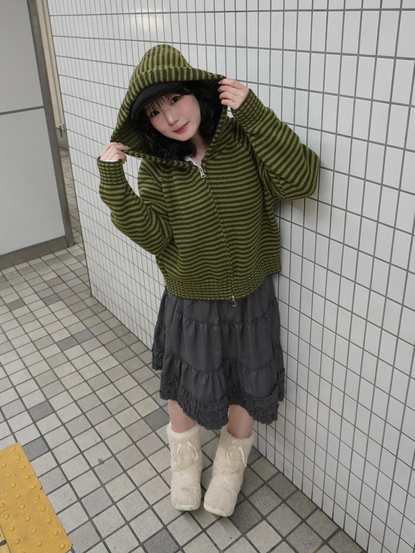 【即納】ボーダーニットダブルジップパーカー DPB85367S